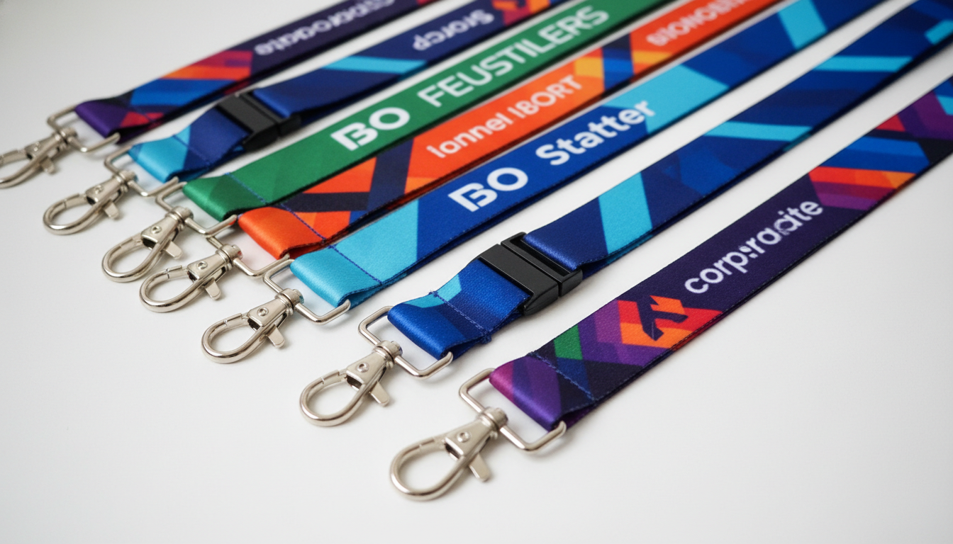 A_highresolution_photorealistic_20260202092 Custom Printed Neck Straps for Events - Promotional Lanyards with Safety Breakaway & Swivel Hook