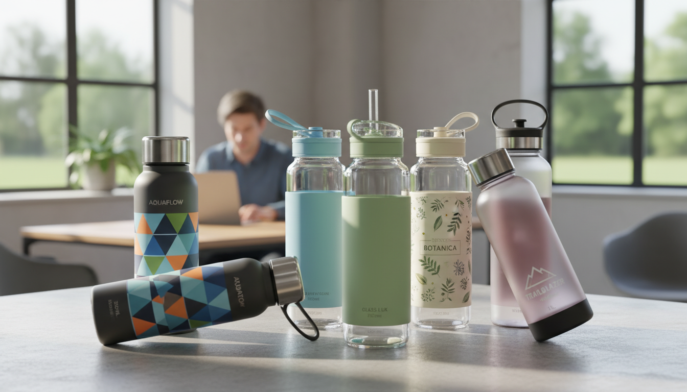 A_highresolution_photorealistic_20260202094 Custom Branded Water Bottles - Reusable Stainless Steel, Glass, and BPA-Free Sports Bottles